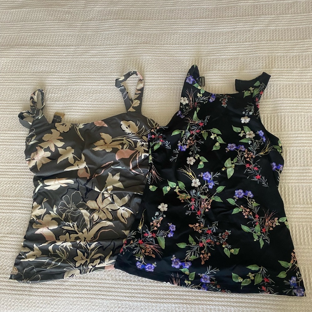 Athleta Black Floral Fitted Sleeveless Swim Tank Top